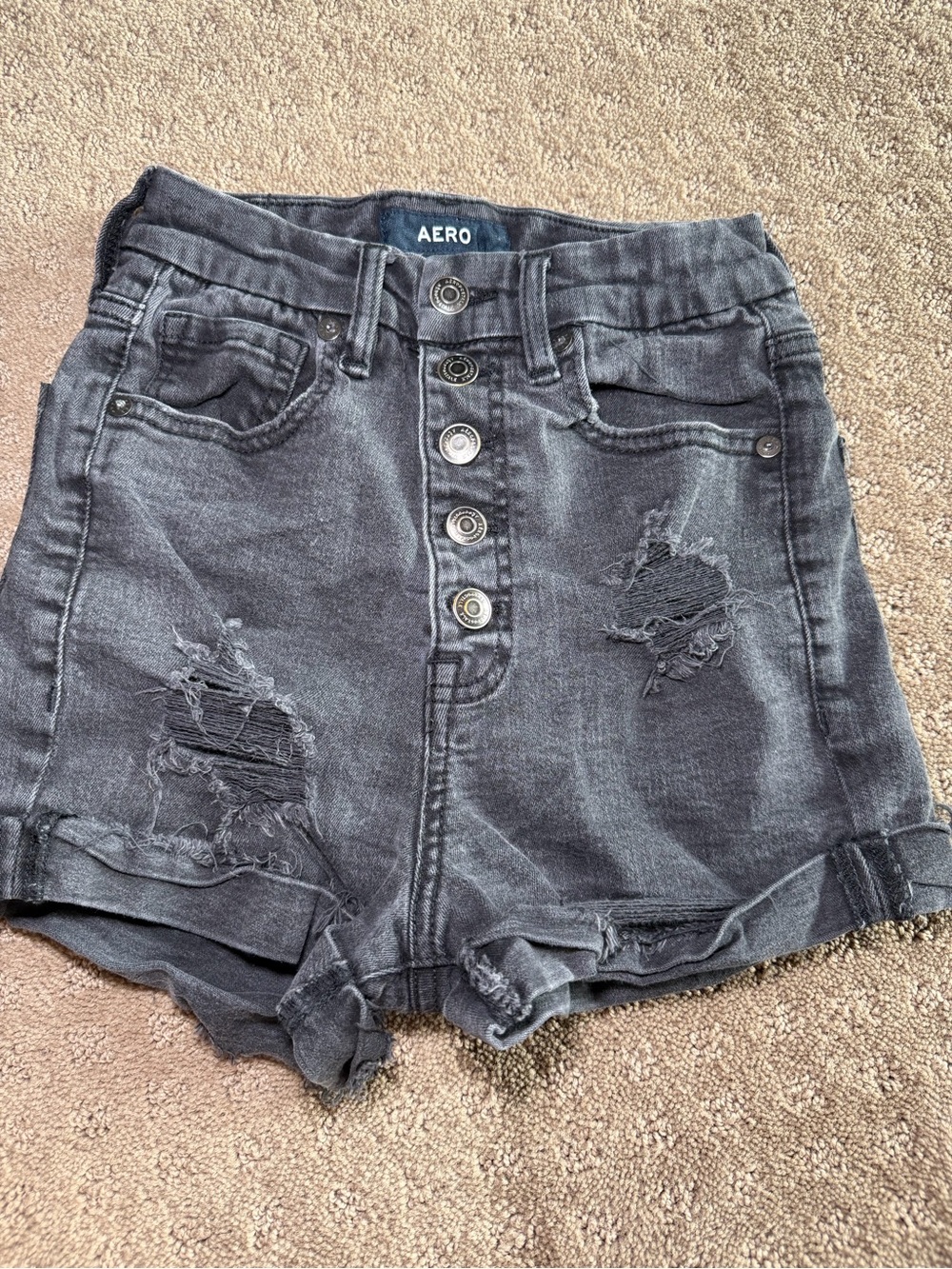 Women's High-Waist Distressed Denim Shorts — Washed Black